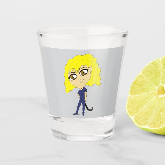Chibi with a cat like tail shot glass (Front)
