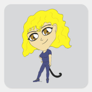 Chibi with a cat like tail square sticker