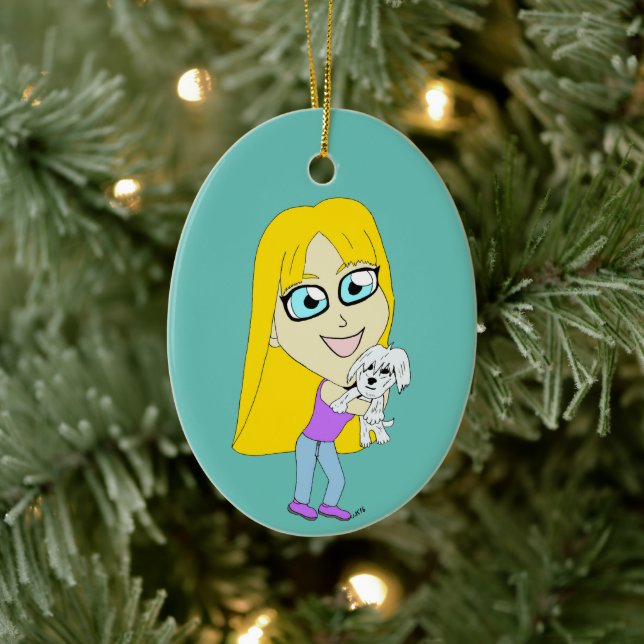 Chibi with a pup ceramic ornament (Tree)