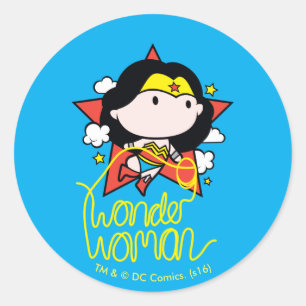 Chibi Wonder Woman Flying With Lasso Classic Round Sticker