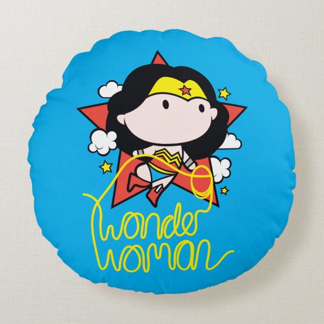 Chibi Wonder Woman Flying With Lasso Round Cushion (Front)