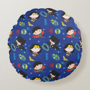 Chibi Wonder Woman, Superman, and Batman Pattern Round Cushion