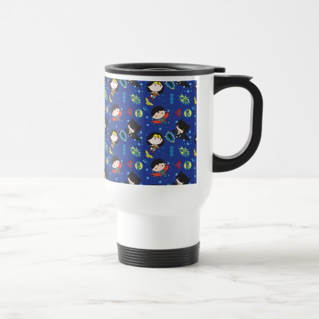 Chibi Wonder Woman, Superman, and Batman Pattern Travel Mug (Right)
