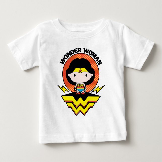 Chibi Wonder Woman With Polka Dots and Logo Baby T-Shirt (Front)
