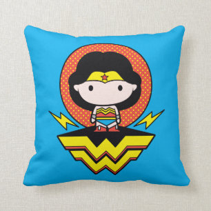 Chibi Wonder Woman With Polka Dots and Logo Cushion