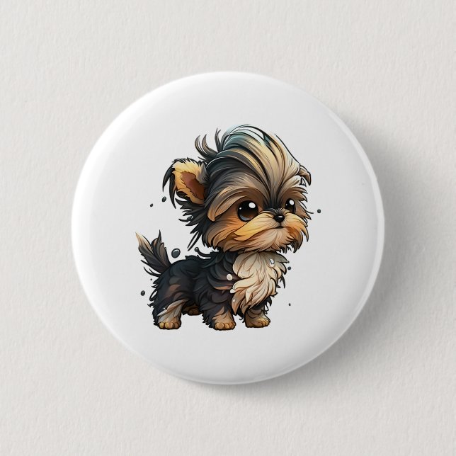 Chibi Yorkshire Terrier 6 Cm Round Badge (Front)