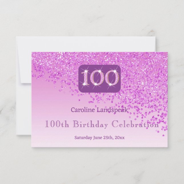 Chic 100 Birthday Pink Glitter RSVP (Front)