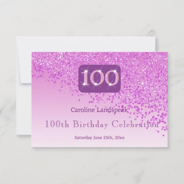 Chic 100 Birthday Pink Glitter RSVP Card (Front)