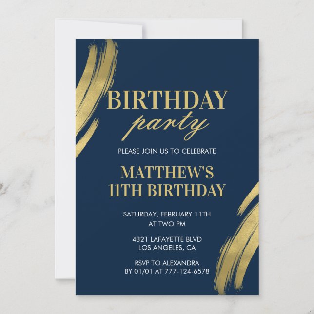Chic 11th birthday invitations Party boy Navy (Front)