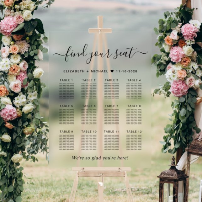 Chic 12 Table Wedding Seating Clear Acrylic Sign (Creator Uploaded)