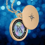 Chic 14th 24th 34th 43rd Opal Wedding Anniversary Gold Plated Necklace<br><div class="desc">Celebrate the 14th, 24th, 34th, or 43rd wedding anniversary with this commemorative locket! Elegant black and white lettering with hexagonal confetti on an iridescent opal background add a memorable touch for this special occasion and (extraordinary) milestone. Customise with couple's initials, a special message, and dates for their opal anniversary. Design...</div>