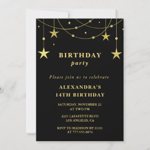 Chic 14th birthday Party invite Gold Stars