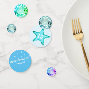Chic 15th Birthday & Light Turquoise Blue Gems Confetti
