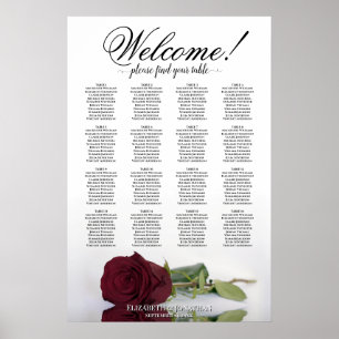 Chic 16 Table Burgundy Rose Wedding Seating Chart