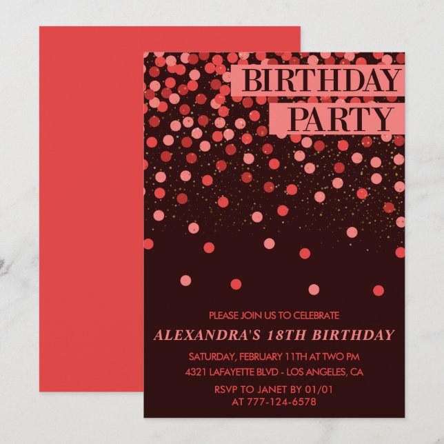 Chic 18th birthday invitations Party Confetti  (Front/Back)
