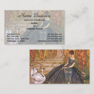 Chic 1920s French Art Deco Woman & Swan Pond Business Card