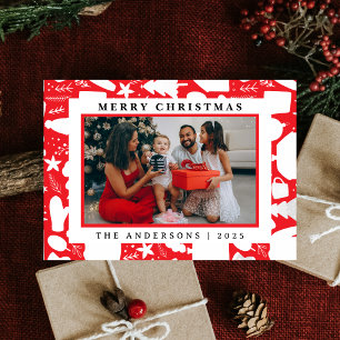 Chic 1 Photo Winter Pattern Merry Christmas Holiday Card