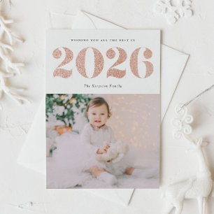 Chic 2019 Rose Gold Glitter Happy New Year Photo Holiday Card