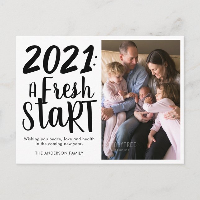 Chic 2021 A Fresh Start Typography New Year Photo Holiday Postcard (Front)