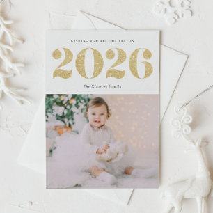 Chic 2022 Gold Glitter Happy New Year Photo Holiday Postcard