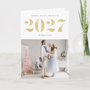 Chic 2024 Gold Glitter Happy New Year Photo Holiday Card