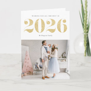 Chic 2024 Gold Glitter Happy New Year Photo Holiday Card