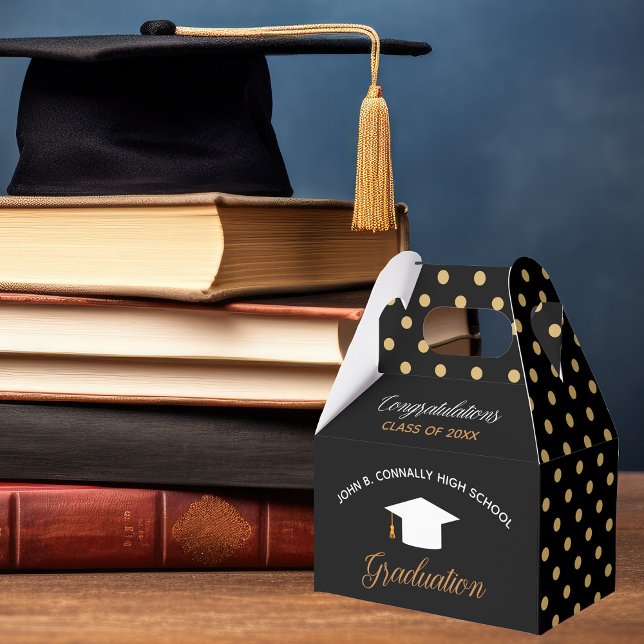 Chic 2024 Graduation Black Gold Polka Dots Party Favour Box (Creator Uploaded)