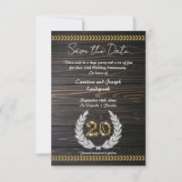 Chic 20th Anniversary Wood & Gold  Save the Date