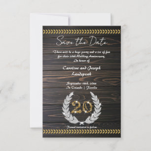 Chic 20th Anniversary Wood & Gold  Save the Date Invitation