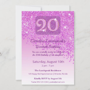 Chic 20th Birthday Pink Glitter Invitation