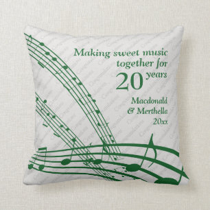 Chic 20th Emerald SWEET MUSIC Wedding Anniversary Cushion