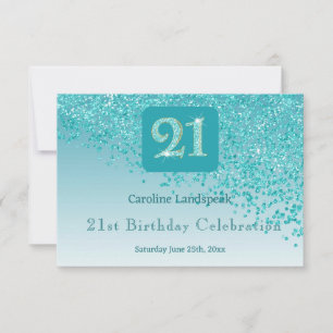 Chic 21 Birthday Teal Blue Glitter RSVP Card