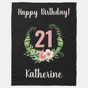 Chic 21st Birthday Black Girl Name   Fleece Blanket