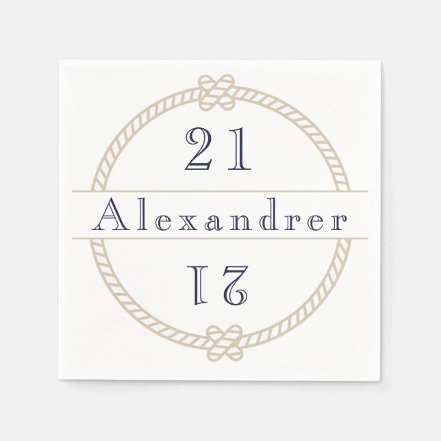 Chic 21st Birthday Gold Tan Nautical Name   Napkin (Front)