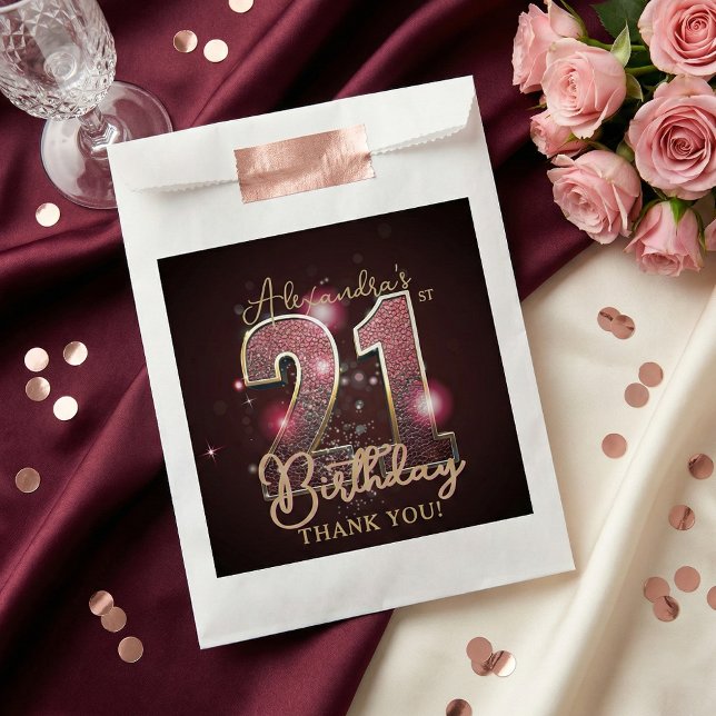 Chic 21st Birthday Party Rose Gold Black Glamour Favour Bag (Creator Uploaded)