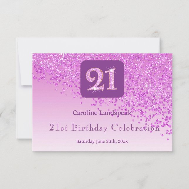 Chic 21st Birthday Pink Glitter RSVP (Front)