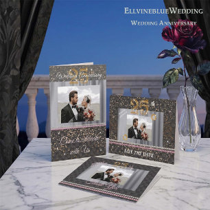 Chic 25th Silver Anniversary Photo Thank You, Gold You Card