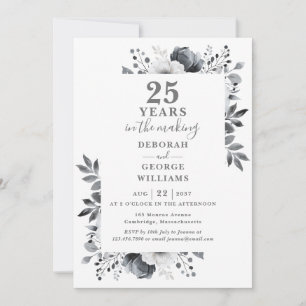 Chic 25th Wedding Anniversary Monogram Floral  Invitation