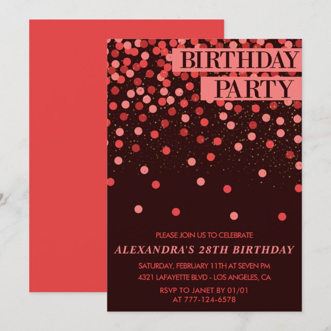 Chic 28th birthday invitations Party Confetti  (Front/Back)