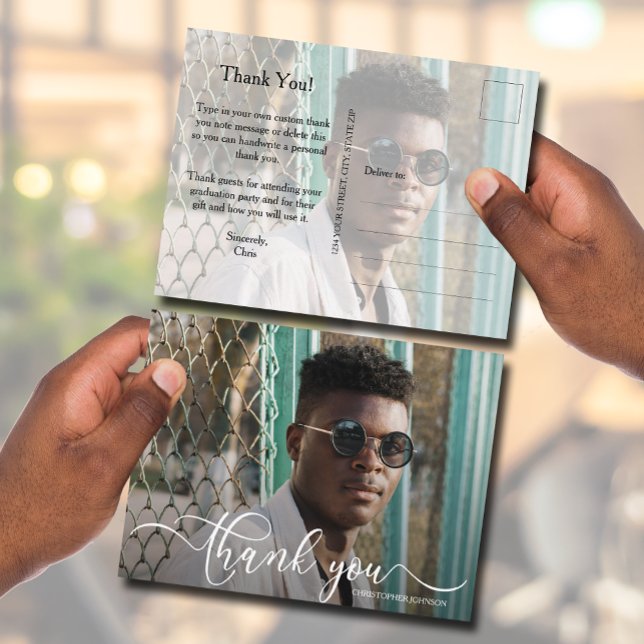 Chic 2 Photo Graduation Thank You Note Postcard (Creator Uploaded)