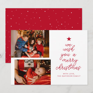 Chic 2 Photo Red   We Wish You A Merry Christmas Holiday Card