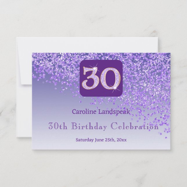 Chic 30 Birthday Purple Glitter RSVP Card (Front)