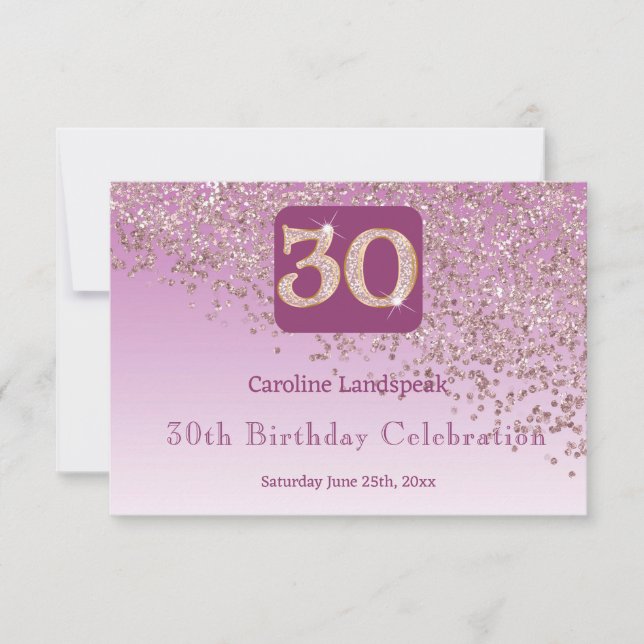 Chic 30 Birthday Rose Gold Glitter RSVP Card (Front)