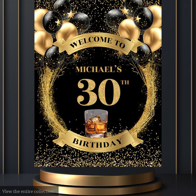 Chic 30th Man Birthday Whiskey Party Display Tapestry (Chic 30th Man Birthday Whiskey Party Display Tapestry)