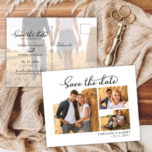 Chic 3 Photo Collage Wedding Budget Save The Date Announcement Postcard