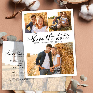 Chic 3 Photo Collage Wedding Budget Save The Date Announcement Postcard