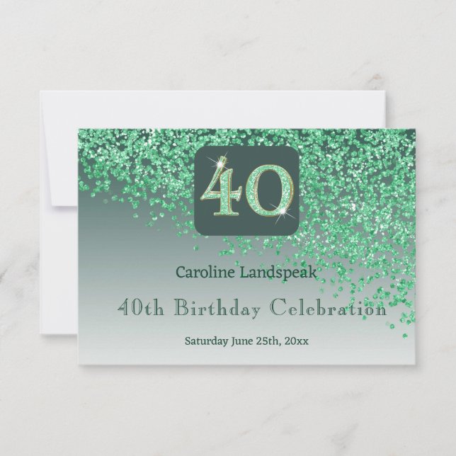 Chic 40 Birthday Green Glitter RSVP (Front)