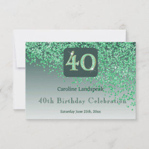 Chic 40 Birthday Green Glitter RSVP Card