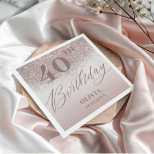 Chic 40th Birthday Party Rose Gold Glitter Napkin