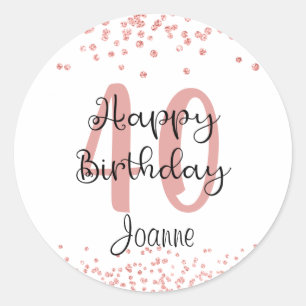 Chic 40th Birthday Rose Gold Glitter Name Classic Round Sticker